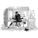 Ilustración vectorial del hombre flaco tocando el piano